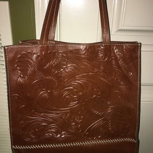 Brown leather tote bag